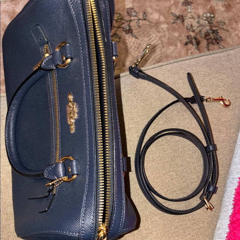 Coach navy Satchel with Gold Accents w/ matching wallet - Picture 6 of 7
